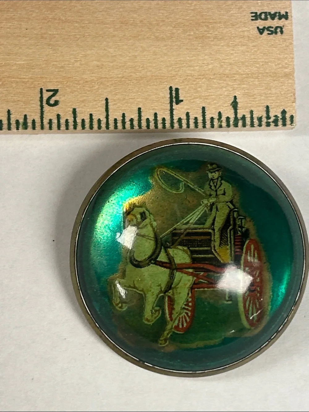 Vintage Green Horse & Carriage Glass Bridle Brooch